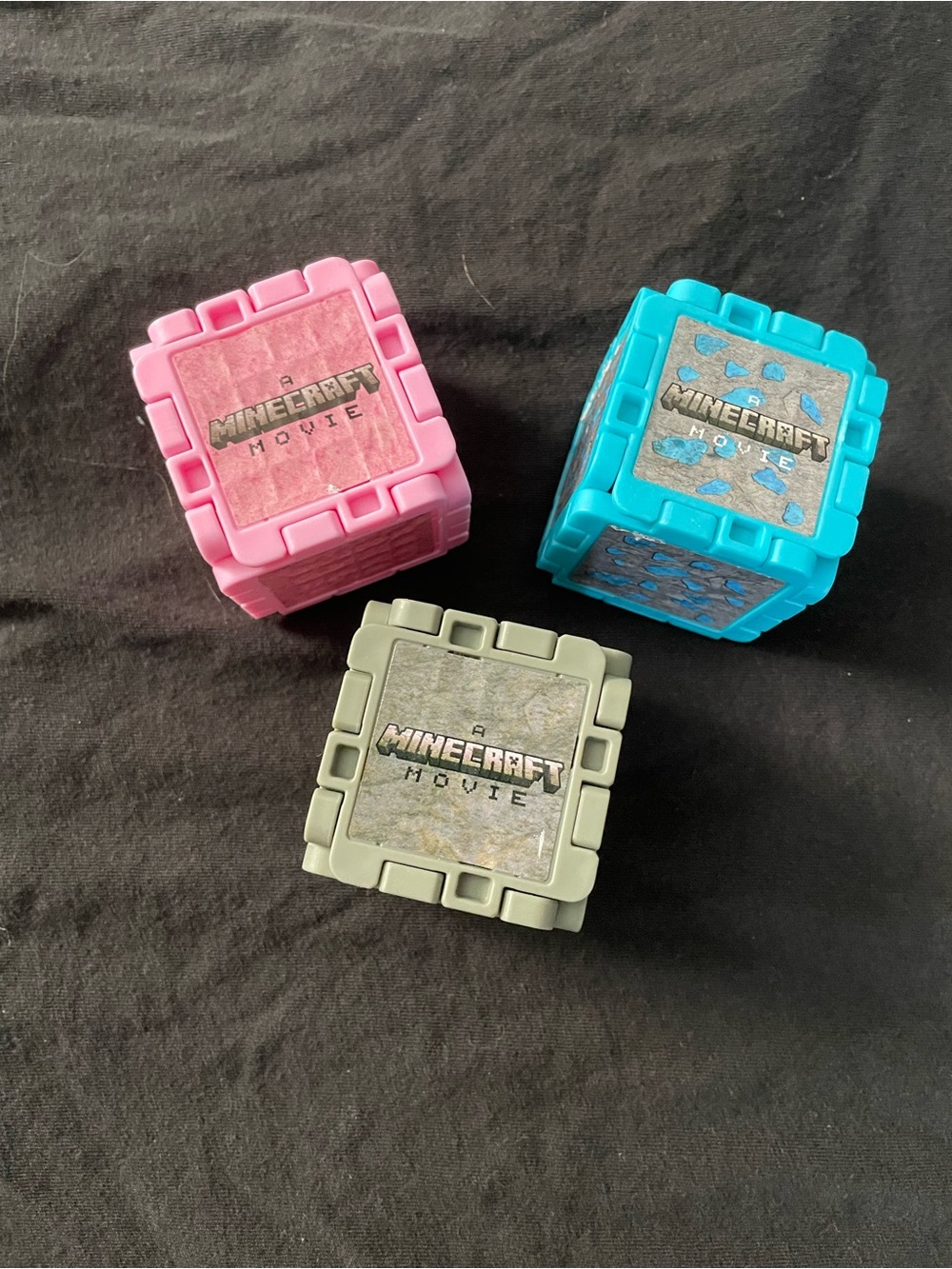 Minecraft Movie Trio toys Pink, Blue, Gray